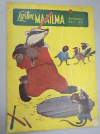 Lasten Maailma 1955 nr 9, tehtäviä, tarinoita, sarjakuvia, päätoimittaja Markus Rautio, takasivu lukujärjestys