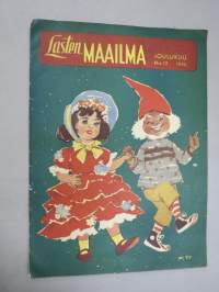 Lasten Maailma 1955 nr 12, tehtäviä, tarinoita, sarjakuvia, päätoimittaja Markus Rautio, takasivu irtileikattava jouluenkeli siipineen