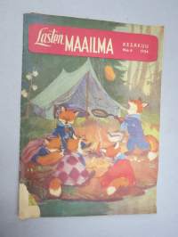 Lasten Maailma 1954 nr 6, tehtäviä, tarinoita, sarjakuvia, päätoimittaja Markus Rautio, kuvituksia mm. Maija Karma, takasivu Pekan unitaivas