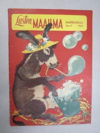 Lasten Maailma 1954 nr 11, tehtäviä, tarinoita, sarjakuvia, päätoimittaja Markus Rautio, kuvituksia mm. Maija Karma, takasivu Intiaaneja -leikkuuhahmot
