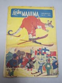 Lasten Maailma 1954 nr 5, tehtäviä, tarinoita, sarjakuvia, päätoimittaja Markus Rautio, kuvituksia mm. Maija Karma, takasivu