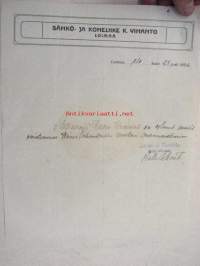 Sähkö- ja Koneliike K. Vihanto, Loimaa, 24.8.1926 -asiakirja