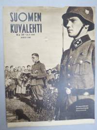 Suomen Kuvalehti 1943 nr 39, 25. syysk., kansikuva SS-vapaaehtoisten sankarihautajaiset Hietaniemessä, V.E. Tuompo,Mihaila & Mari Mokeinen, Mottikaikuja Karhulasta