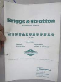 Briggs & Stratton 4-tahtimoottorit 2-18 hv Hintaluettelo 1982 + kuvastoja ym.