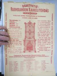 Ruoholahden Kaakelitehdas Oy Helsinki - Ab Gräsvikens Kakelfabrik Helsingfors -kaksikielinen mainosjuliste v. 1895