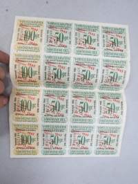 Voiteluainetta (ei moottoriöljyä) 100 gr / 50 gr Smörjmedel (ej motorolja) -säännöstelykuponki / arkki, Toukotyöt / Vårbruket 1945-sota- ja pula-ajalta