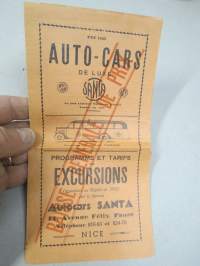 Autocars Santa, Nice (Nizza), Excursions & Nice-Marseille / Nice-Grenoble / Nice Gênes 1935 -linja-autoretkien ja linjaliikenteen aikatulu / esite
