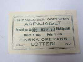 Suomalaisen Oopperan arpajaiset nr 020173 Finska Operans lotteri -arpalippu