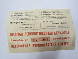 Helsingin Torvisoittokunta arpajaiset nr 9965 Helsingfors Hornorkesters lotteri -arpalippu