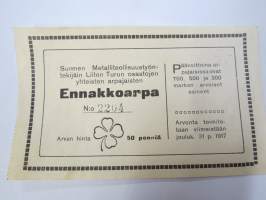 Suomen Metalliteollisuustyöntekijäin Liitto - Turun osastot, arpajaiset 1917 nr 2204 -arpalippu