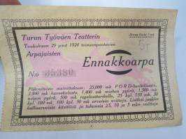 Turun Työväen Teatteri, arpajaiset 1924 nr 13238 -arpalippu