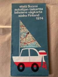Autoilijan tiekartta Etelä Suomi 1974 Bilistens vägkarta