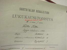 Sortavalan Reaalilyseo, lukukausi-todistus Vilho Tikka 1903
