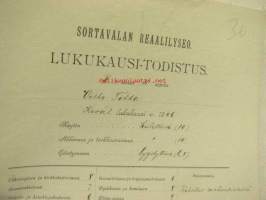 Sortavalan Reaalilyseo, lukukausi-todistus Vilho Tikka 1906