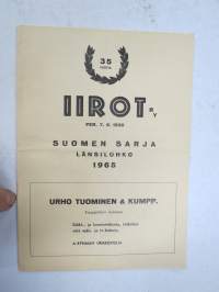 Iirot (Rauma) - Rosenlewin Urheilijat RU-38 19.5.1965 -Suomensarja (Suomen sarja / Mestaruussarja) -jalkapallo käsiohjelma