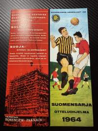 Rosenlewin Urheilijat RU-38, Pori - Tu We Turku 26.4.1964 -Suomensarja (Suomen sarja / Mestaruussarja) -jalkapallo käsiohjelma