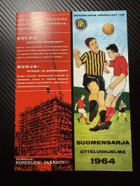 Rosenlewin Urheilijat RU-38, Pori - TuTo Turku 14.6.1964 -Suomensarja (Suomen sarja / Mestaruussarja) -jalkapallo käsiohjelma