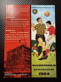 Rosenlewin Urheilijat RU-38, Pori - TPV Tampere 21.6.1964 -Suomensarja (Suomen sarja / Mestaruussarja) -jalkapallo käsiohjelma