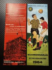 Rosenlewin Urheilijat RU-38, Pori - VaKP Valkeakoski 13.9.1964 -Suomensarja (Suomen sarja / Mestaruussarja) -jalkapallo käsiohjelma