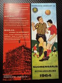 Rosenlewin Urheilijat RU-38, Pori - TPS Turku 20.9.1964 -Suomensarja (Suomen sarja / Mestaruussarja) -jalkapallo käsiohjelma