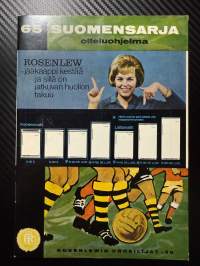 Rosenlewin Urheilijat RU-38, Pori - TP-V Tampere 25.7.1965 -Suomensarja (Suomen sarja / Mestaruussarja) -jalkapallo käsiohjelma