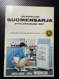 Rosenlewin Urheilijat RU-38, Pori - TP-V Tampere 20.8.1967 -Suomensarja (Suomen sarja / Mestaruussarja) -jalkapallo käsiohjelma