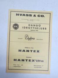 Suomi-sarja - Suomensarja (Suomen sarja / Mestaruussarja) - Hangö Idrottsklubb (Hanko) - Rosenlewin Urheilijat RU-38 (Pori), 20.6.1965 -jalkapallo käsiohjelma