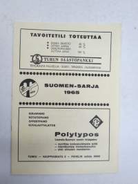 Suomi-sarja - Suomensarja (Suomen sarja / Mestaruussarja) - TuTo (Turku) - Rosenlewin Urheilijat RU-38 (Pori), 1965 -jalkapallo käsiohjelma