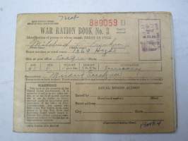 War Ration Book nr 3, Mildred C. Erickson -II MS aikainen amerikkalainen säännöstelykuponkikirjanen, huomaa