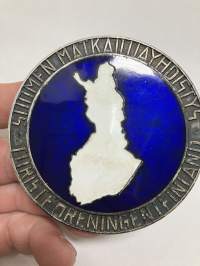 Suomen Matkailijaliitto nr 1157 -keulamerkki / vaunumerkki, erikoinen heti Moskovan Rauhan 1940 tai 1944 jälkeen valmistettu, emaloinnin alta näkyy muotissa olleet..