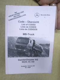 Mercedes-Benz Code - Übersicht / List of Codes MB-Truck, tehtaan koodikirja erilaisille rakenteille / osille / värikoodit ym.