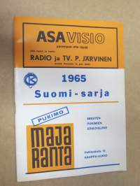 Suomi-sarja - Suomensarja (Suomen sarja / Mestaruussarja) - Tampereen Kisatoverit - Rosenlewin Urheilijat RU-38 (Pori), syyskuu 1965 -jalkapallo käsiohjelma