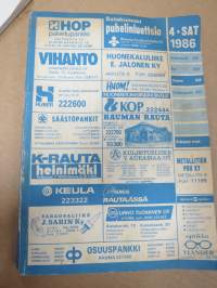 Satakunta 1986 Kankaanpää, Pori, Rauma, Uusikaupunki -puhelinluettelo, koti- ja yrityshakemisto ja keltaiset sivut