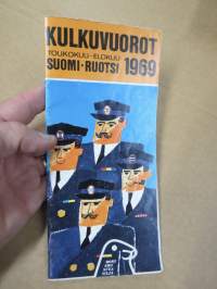 Yhteisliikennevarustamot Bore, SHO, Svea, Silja Suomi-Ruotsi kulkuvuorot ruotsinlaivoille toukokuu-elokuu 1965 -aikataulut