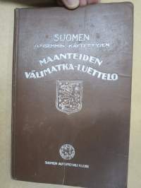 Suomen Automobiili Klubi - Suomen yleisemmin käytettyjen maanteiden välimatka-luettelo 1923, sisältää runsaasti mainoksia, klubin säännöt, Fiatin sponsoroima
