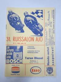 31. Ruissalon ajo 19.5.1968 -käsiohjelma / program, Jarno & Jari Saarinen, Kent andersson, bo Granath, Pentti Korhonen, Roy Bisbey, Matti Salonen, Erkki Kemiläinen
