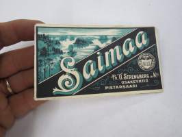 Saimaa -tupakkaetiketti, kiinni alkuperäisen laatikon kansikartongissa