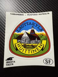 Lauttakylä Huittinen -tarra, matkamuistotarra 1970-luvulta