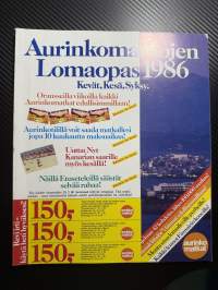 Aurinkomatkojen Lomaopas kevät-kesä-syksy 1986 -matkaesitekirja