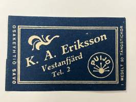 K.A. Eriksson, Västanfjärd -tulitikkuetiketti