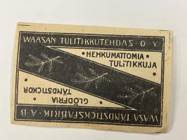 Waasan Tulitikkutehdas Oy - Hehkumattomia / Wasa Tändsticksfabrik Ab - Glödrfria -tulitikkuetiketti