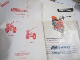 Hako Hakorette - super Hakomatic 4 & 6 hv. puutarhatraktori, alkuperäinset saksankielinen Betriebsanleitung & Ersatzrtteilliste sekä suomenkielinen käyttöohjekirja
