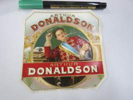 Arthur Donaldson -sikarietiketti, huomaa kohopainatus