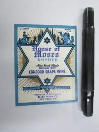 House of Moses - Kosher - Medium Dry  Concord Grape Wine -viinietiketti, juutalaisen perinteen mukaista viiniä