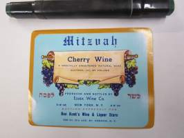 Mitzwah Cherry Wine - Kosher -viinietiketti, juutalaisen perinteen mukaista viiniä