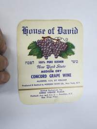 House of David New York State Concord Grape Wine - Kosher -viinietiketti, juutalaisen perinteen mukaista viiniä