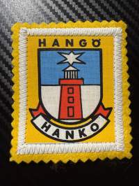 Hanko Hangö -kangasmerkki / matkailumerkki / hihamerkki / badge -pohjaväri keltainen
