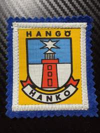Hanko Hangö -kangasmerkki / matkailumerkki / hihamerkki / badge -pohjaväri sininen