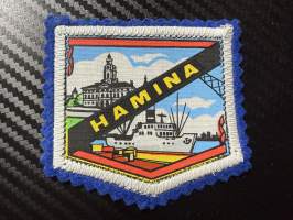 Hamina -kangasmerkki / matkailumerkki / hihamerkki / badge -pohjaväri sininen