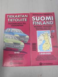 Autoilijan Tiekartta 1990 + tietoliite 1990 Bilistens vägkarta +  Faktabilaga till vägkartan